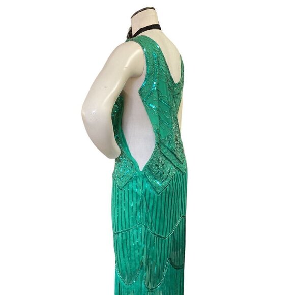 Flapper Roaring 20s Cosplay Costume Dress & Headdress Sz M Green 169C - Picture 7 of 10